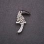 Toucan Bird Brooch with White Crystals, Black Beak, 38×23 mm, Gray Metal