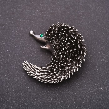 Pangolin Brooch with Green Crystals 43x43mm Gray Metal