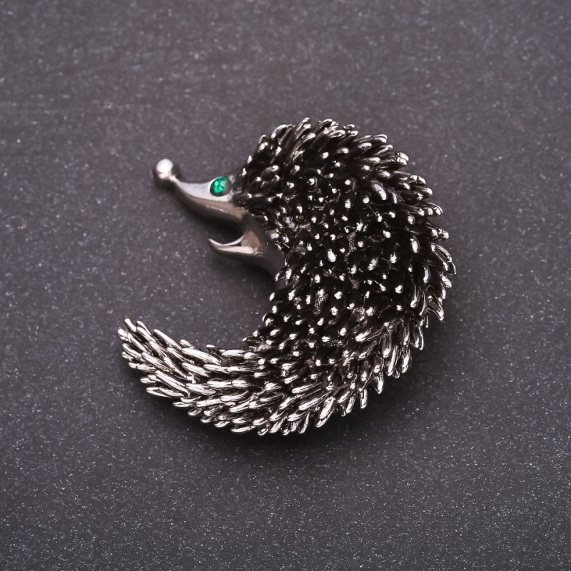 Pangolin Brooch with Green Crystals 43x43mm Gray Metal