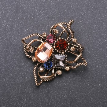 Brooch 'Order of Beauty' with multicolored crystals, 50×48 mm, yellow metal