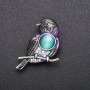 Brooch 'Bird' with Lilac Crystals, Chameleon Effect, Gray Metal, 40×25 mm