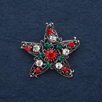 Accent Brooch 5 cm ± Multicolored Crystals, Silver Metal