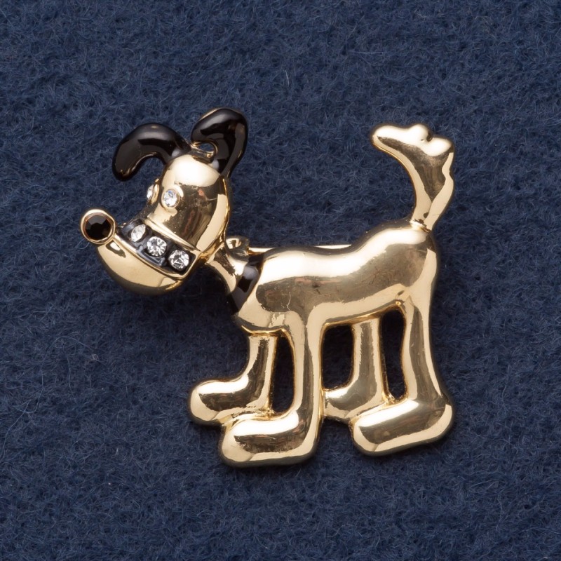 Brooch 'Dog Pluto' 4×3.5 cm yellow metal