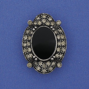 Brooch with black agate (named) "Antique-Style" metal color "silver" 3.3 cm