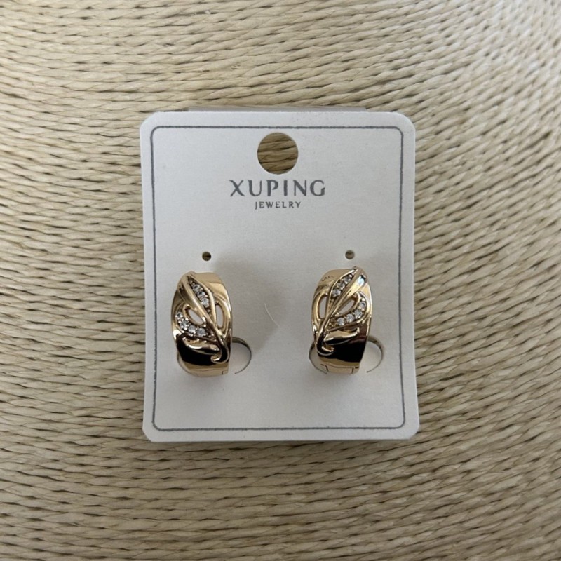 Discount! Xuping 18K Gold Plated Earrings with White Crystals, diameter 15×8 mm +