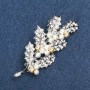 Brooch 'Twig with Beads and White Crystals', Silver-Tone Metal 68x34mm +