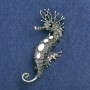 Brooch 'Seahorse' in silver metal, white enamel and white gasoline rhinestones 47x15mm +