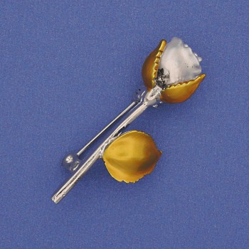 Rose Brooch with White and Yellow Enamel on Golden Metal 42×16 mm