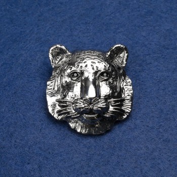 Tiger Brooch, silver-toned metal and black crystals 35 mm +