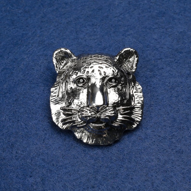 Tiger Brooch, silver-toned metal and black crystals 35 mm +