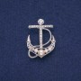 Anchor Brooch with White Crystals and Beads, 30x40 mm, Silver-Toned Metal