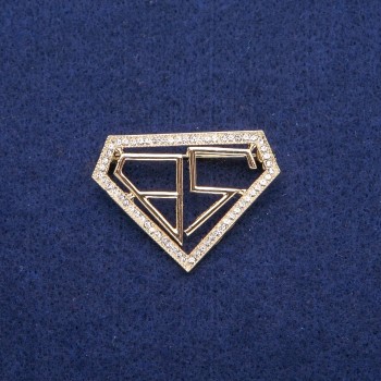 Bachelor Brooch with White Crystals, 30x40mm, Gold-tone Metal