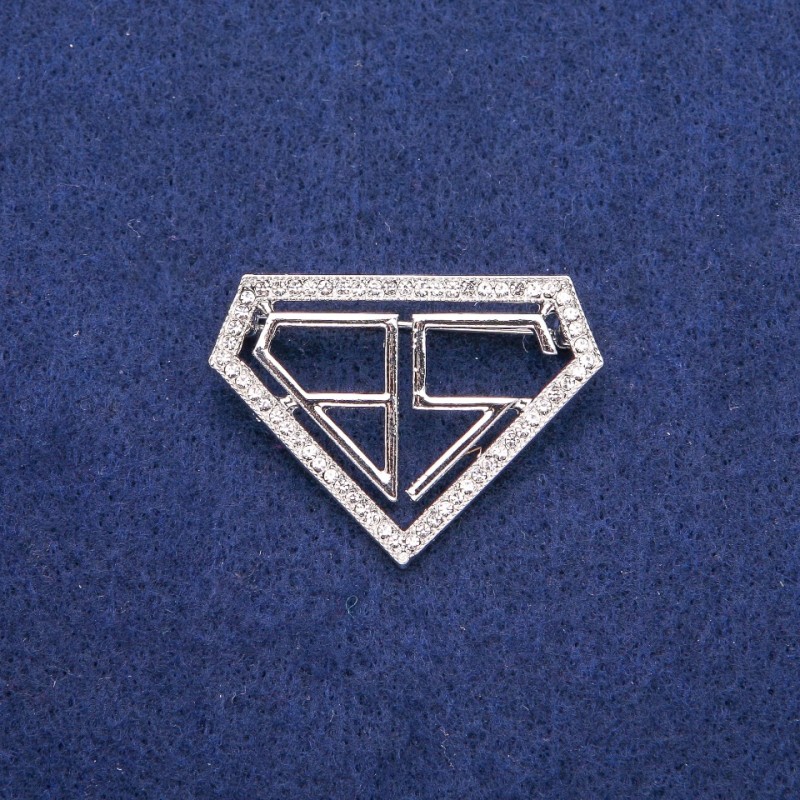 Bachelor's Brooch with White Rhinestones 30x40mm, Silver-Tone Metal