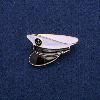 Captain Brooch with Anchor Chevron, White and Black Enamel, 23x35 mm, Gold-Tone Metal