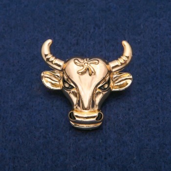 Bull Head Brooch in Golden Metal 34×35 mm