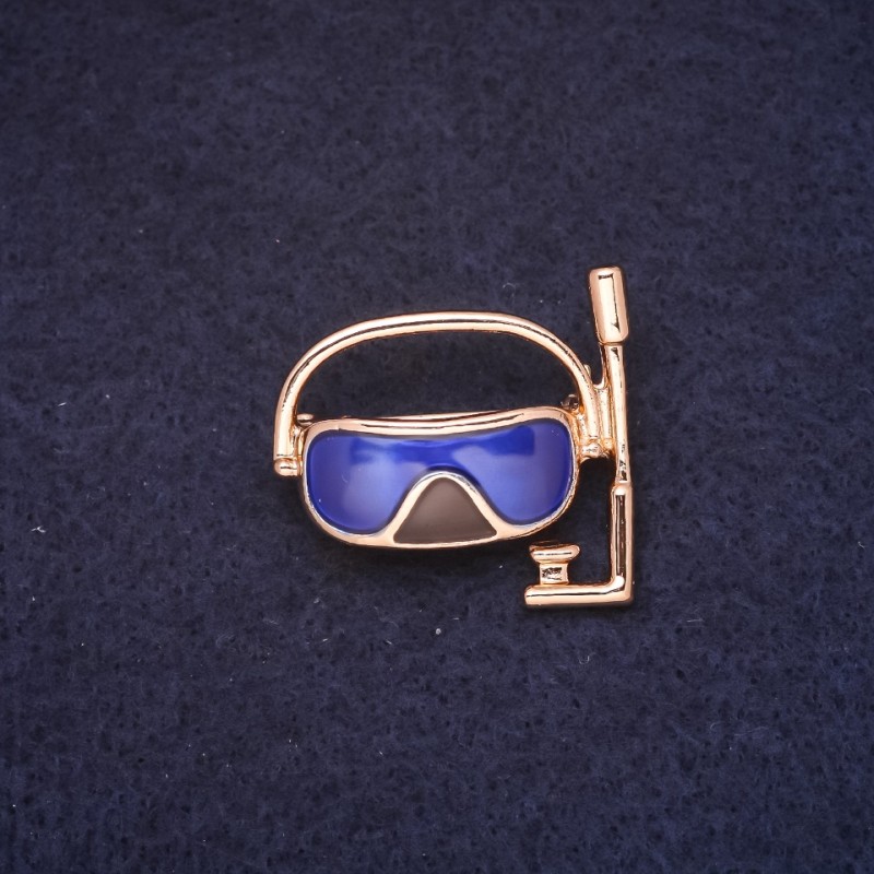 Mask Brooch 30×28mm, enamel brown-blue, gold-tone metal