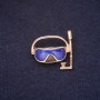 Mask Brooch 30×28mm, enamel brown-blue, gold-tone metal