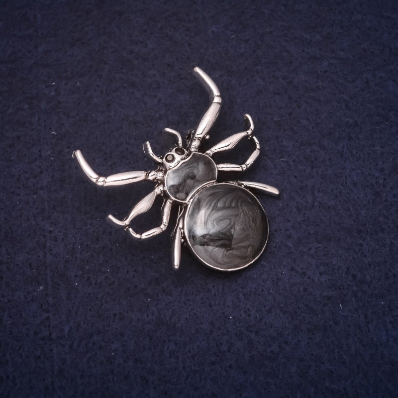 Spider Brooch 'Spider' 40x40 mm, crystals, enamel, black color, silver metal