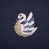 Swan Brooch with White-Blue Enamel, Gold-Tone Metal 30x28 mm