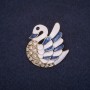 Swan Brooch with White-Blue Enamel, Gold-Tone Metal 30x28 mm