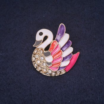 Swan Brooch with Multicolor Enamel, Golden Metal 30×28 mm