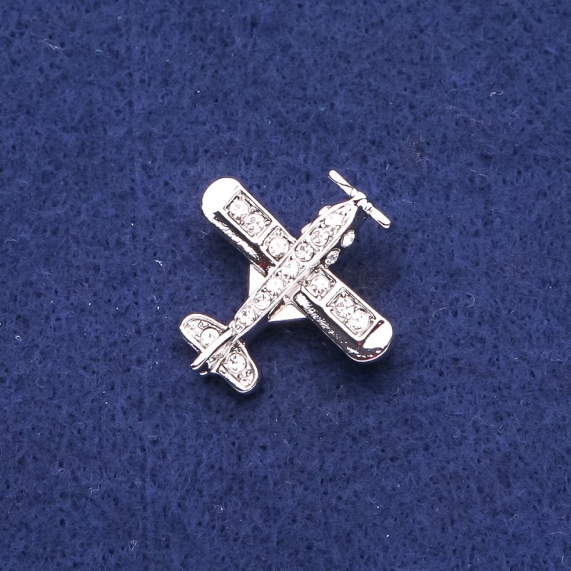 Plane with Crystals Brooch in Silver-tone Metal