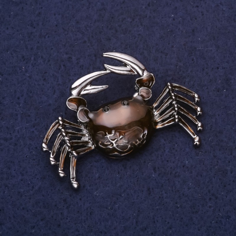 Crab Brooch, brown enamel, silver-toned metal, 46×30 mm