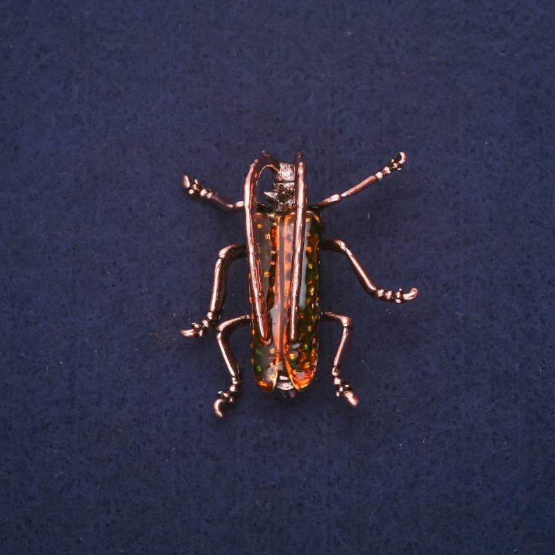 Cockroach Brooch with Green Enamel, Copper Metal, 40x36mm