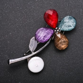 Brooch 'Flower' metal color 'silver' 65x30 mm