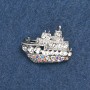 Brooch Ship - Silver-Toned Metal and Rhinestones 20x28 mm +
