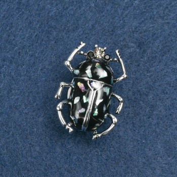 Brooch May Beetle with Haliotis, silver-toned metal, 3x2 cm