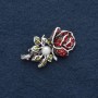 Brooch 'Rose' 4x2.5 cm rhinestones, enamel, gray metal