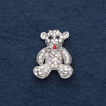 Brooch "Bear" 3×2 cm gray metal, chameleon crystals