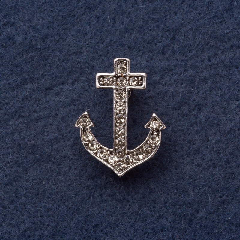 Brooch 'Anchor' 2.8 × 2 cm gray metal with crystals