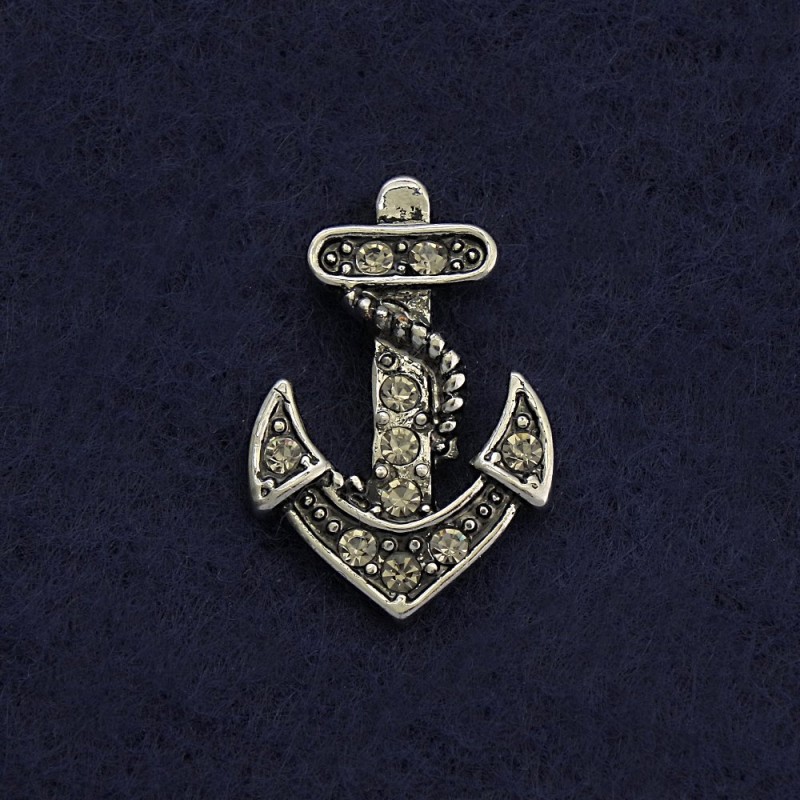 Screw-back brooch 'Anchor' 2 cm gray metal