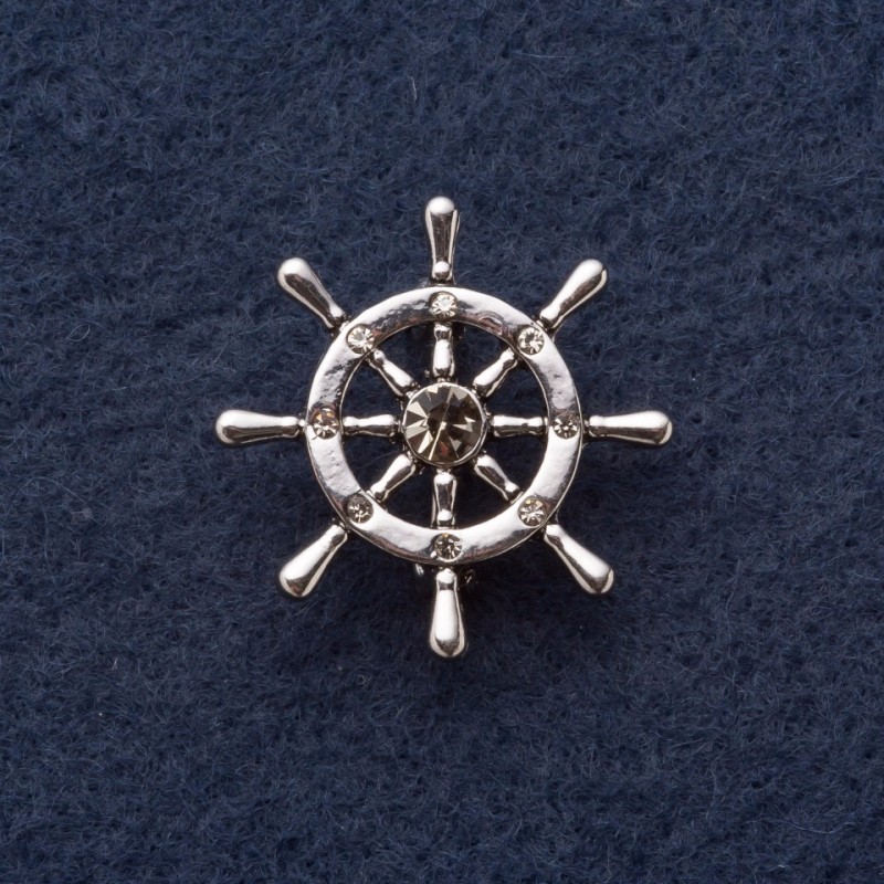 Brooch 'Steering Wheel', 3 cm diameter, gray metal
