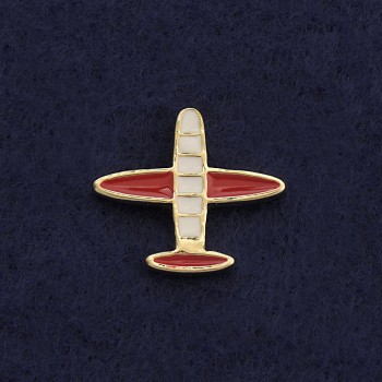 Screw-back brooch 'Plane' 2 cm white-red enamel gold-tone metal