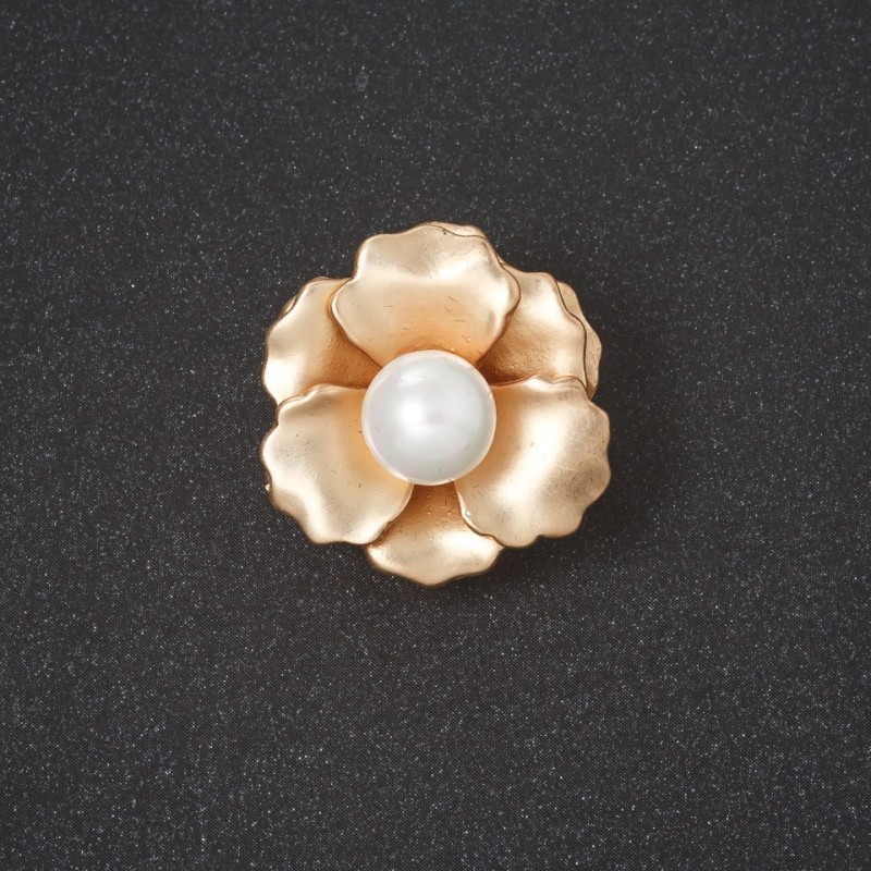 Brooch 'Hollyhock Flower' metal color 'matte gold' 2.5 cm