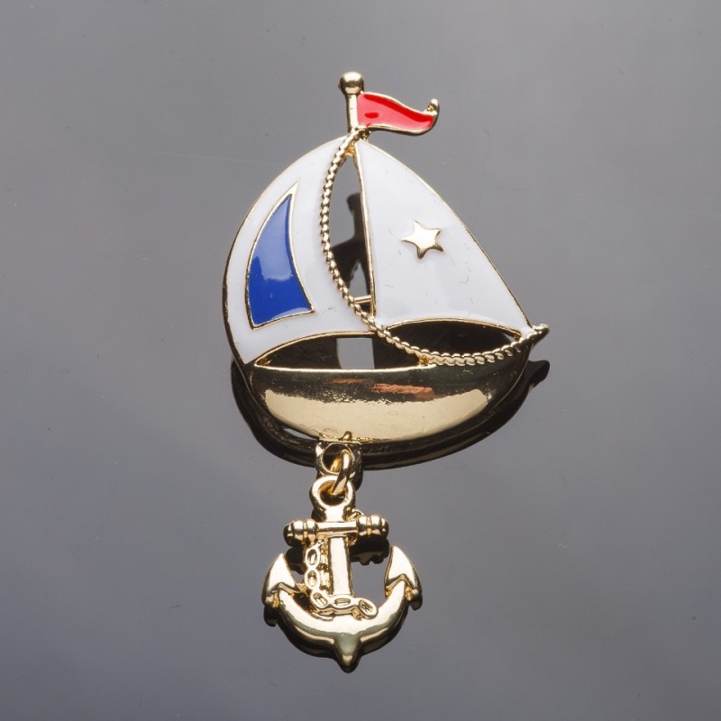 Sailboat Brooch with Colorful Enamel 6x3 cm