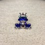 Frog Brooch, Silvery Metal, Rhinestones and Enamel, 30mm +