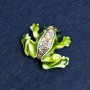 Frog Brooch - gold-toned metal, rhinestones and enamel 28x35mm +