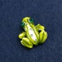 Frog Brooch in Golden Metal, Rhinestones and Enamel 28x30 mm +