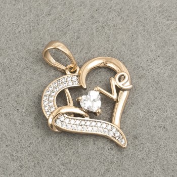 Xuping Pendant 18K Gold Plated Heart with White Crystals, 25×18 mm +