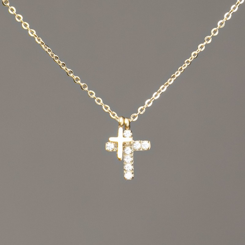 Xuping Chain with Lemon Gold Plating, Pendant and White Crystals, 12×9mm, Thickness 1mm, Length 40-45cm