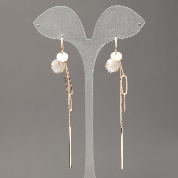 Xuping Earrings with 18K Gold Plating and Grey Cat's Eye, 10 mm Diameter ±, 90 mm Length ±