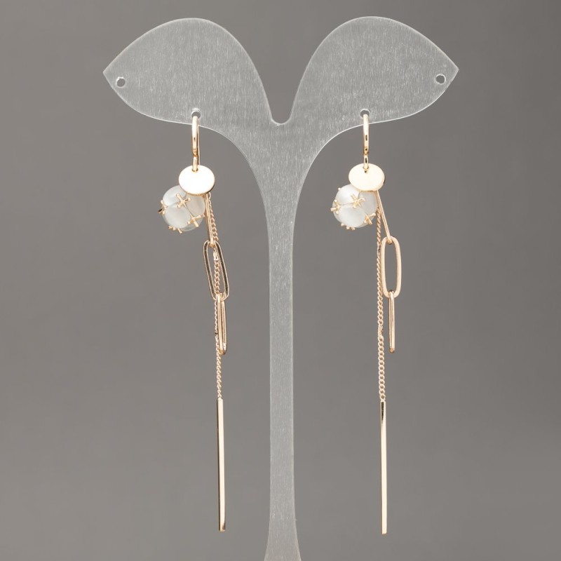 Xuping Earrings with 18K Gold Plating and Grey Cat's Eye, 10 mm Diameter ±, 90 mm Length ±