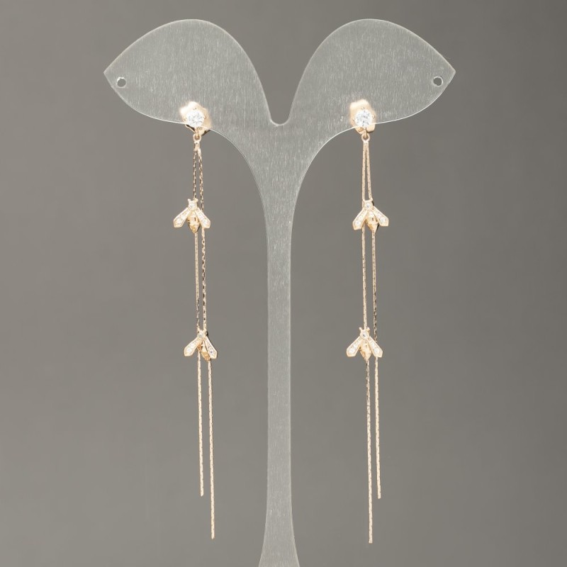 Xuping 18K Gold-Plated Stud Earrings with White Crystals, 45mm Length