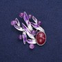 Brooch Leaves with Amethyst, Purple Enamel, Silvery Metal 38x53mm