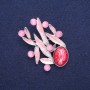 Brooch Leaves with Cat's Eye, pink enamel, silver metal 38x53mm
