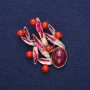 Brooch Leaves with Carnelian, Burgundy Enamel, Golden Metal 38x53mm